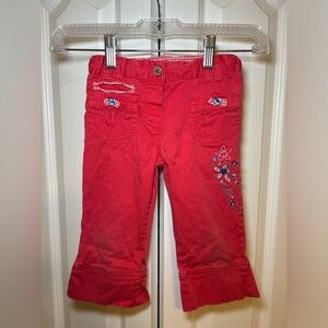 Floral Casual PlayWear for Fall Red Kids Girls Bottoms with Embroidered Details